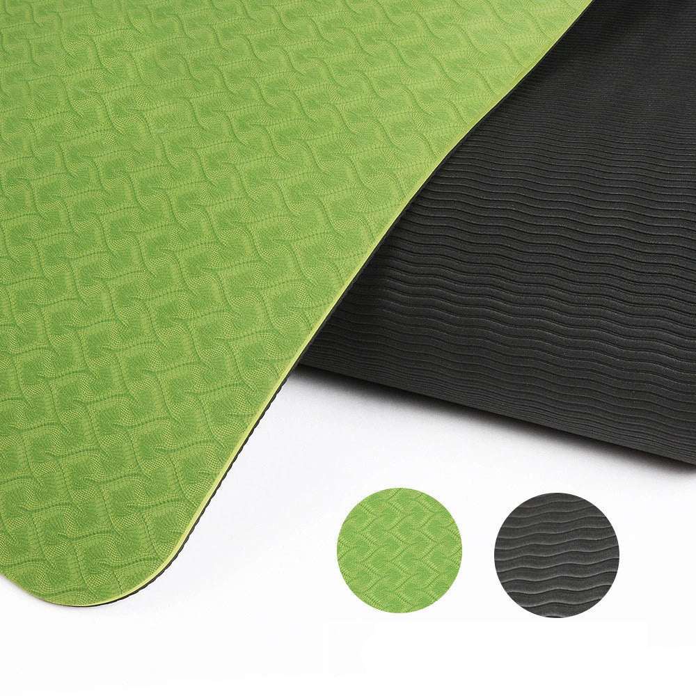 Green and black textured yoga mats with non-slip grip for home gym workouts