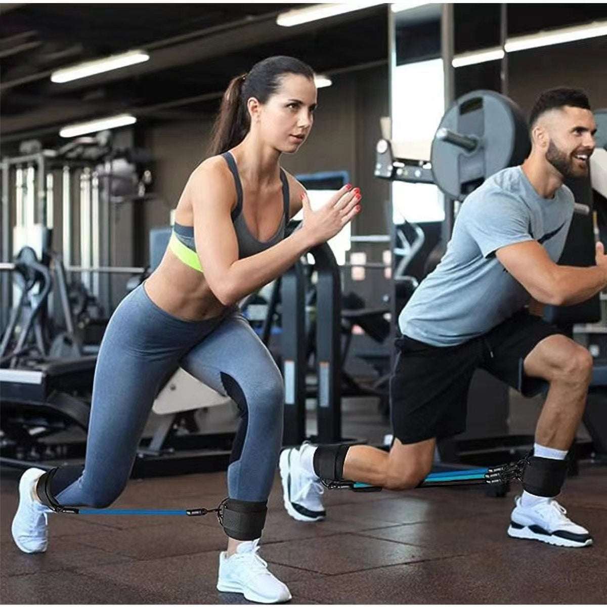 Set of adjustable ankle strap resistance bands in various colors for versatile hip and leg workouts