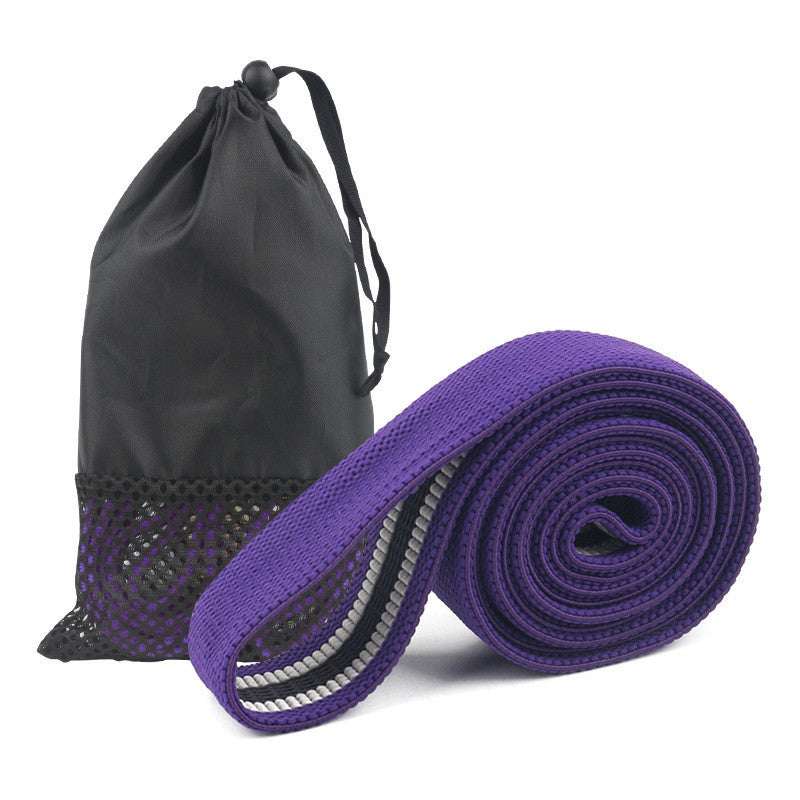 Purple resistance band with black mesh carry bag for home gym workouts